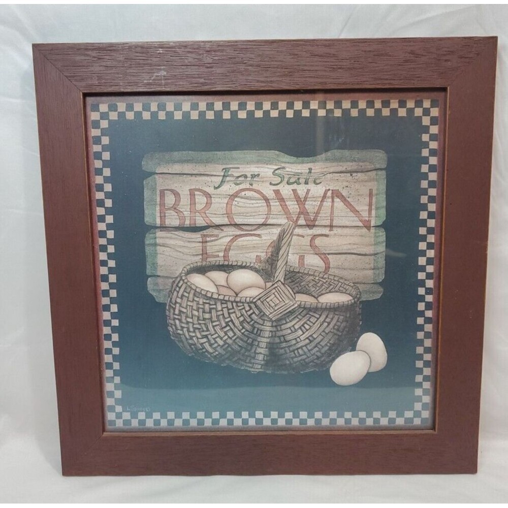Framed Picture 'Brown Eggs For Sale' L. Spivey 14.5" Square As Pictured